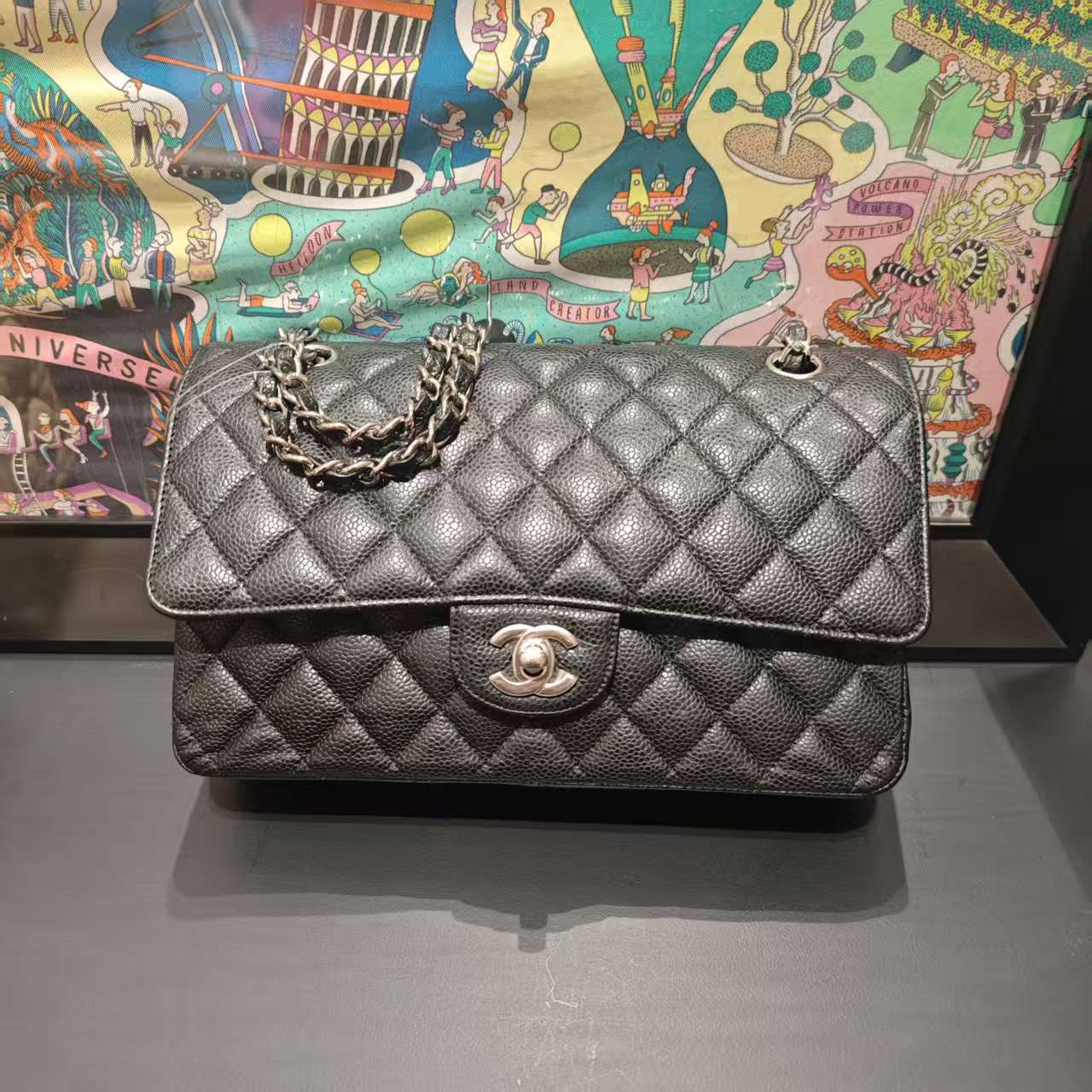 99新 Chanel/香奈儿 Chanel黑银荔枝纹cf中号