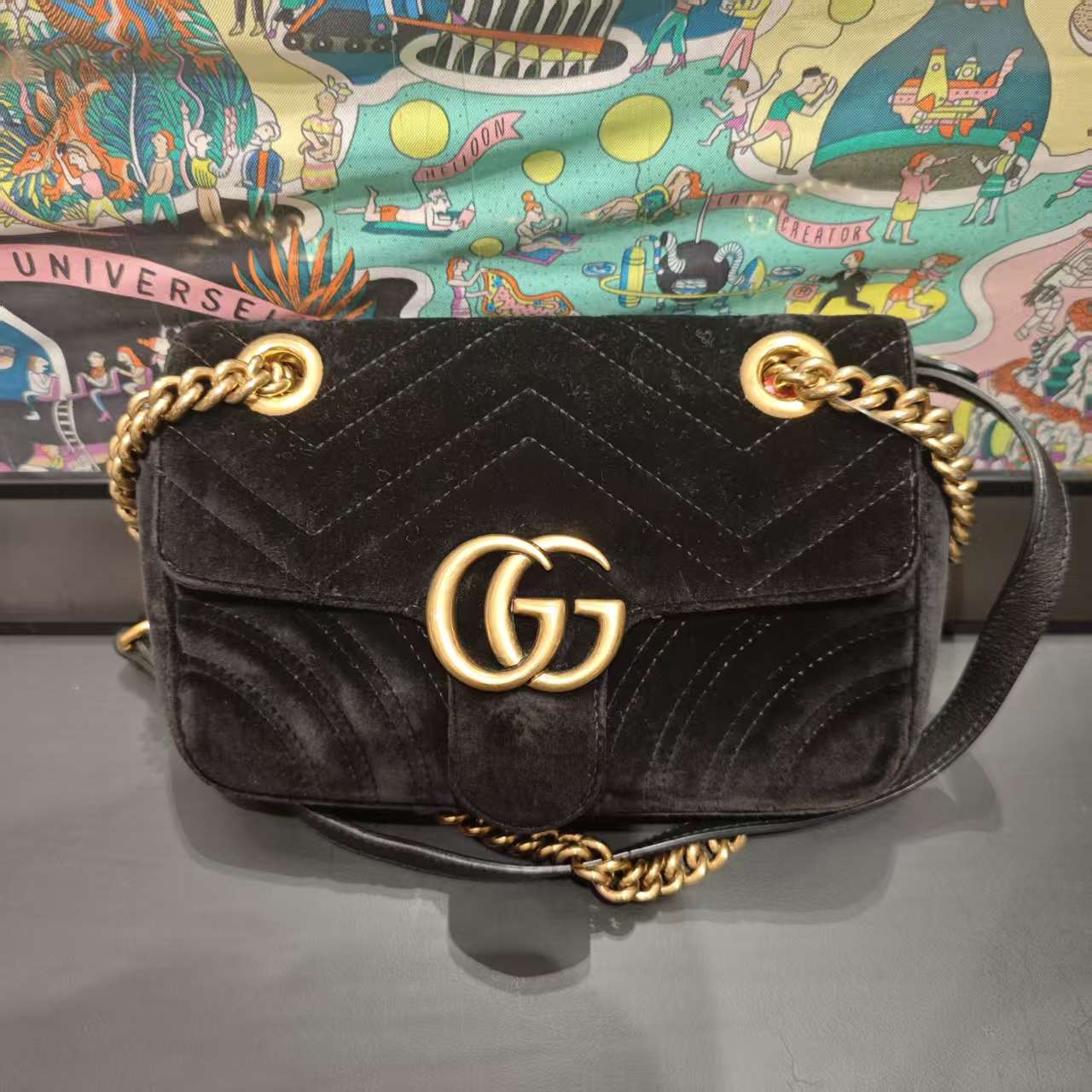 95新 GUCCI/古驰 Gucci黑金丝绒马蒙22